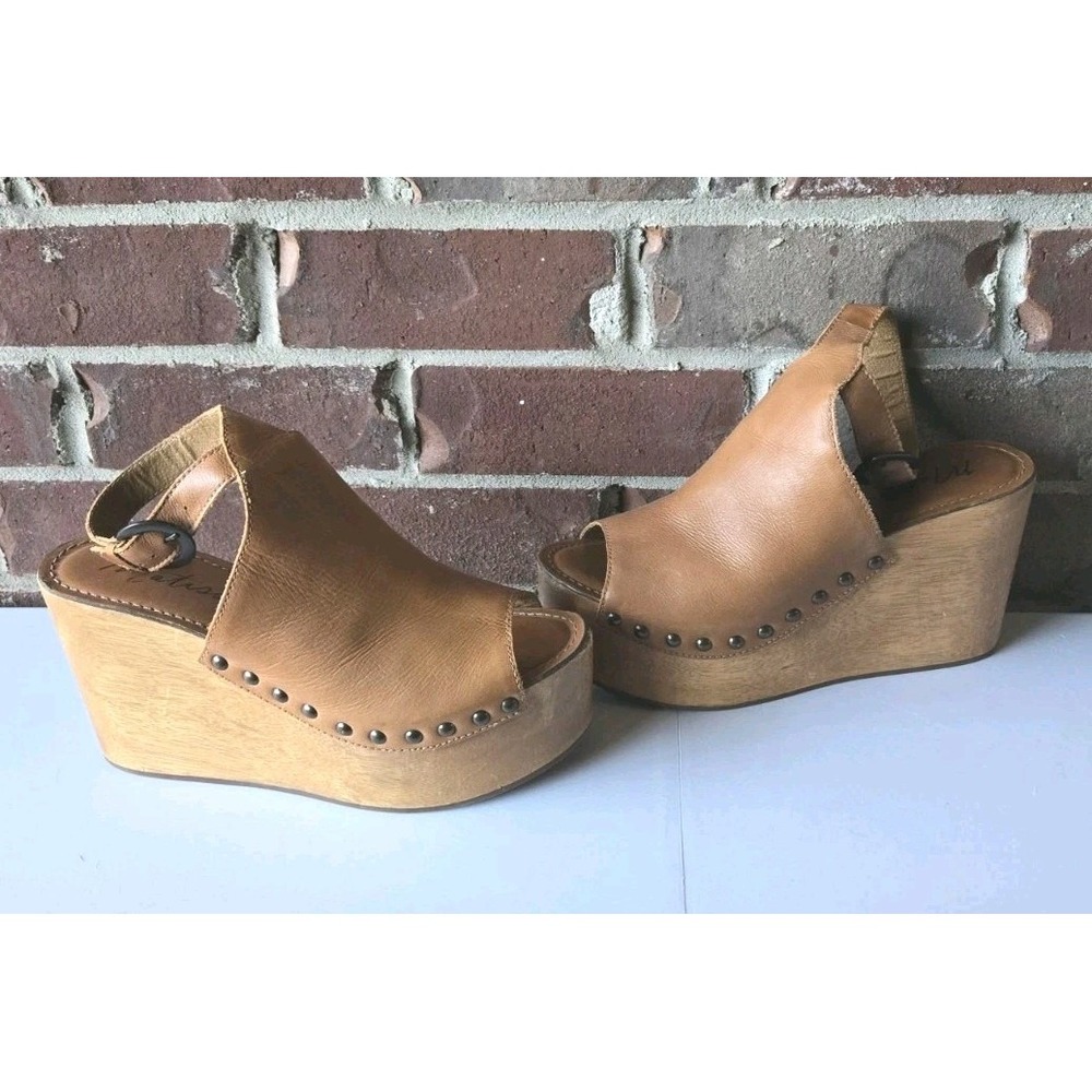 Matisse Women's Leather Platform Wedge Sandals Cognac Brown Slingback Size 10 M